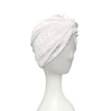 White Crushed Velvet Velour Twisted Turban Hat 