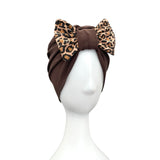Brown Leopard Bow Turban Hat
