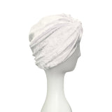 White Crushed Velvet Velour Twisted Turban Hat 