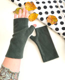 Dark green fingerless wrist warmer gloves