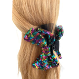 Rainbow sequin bow claw hair clip