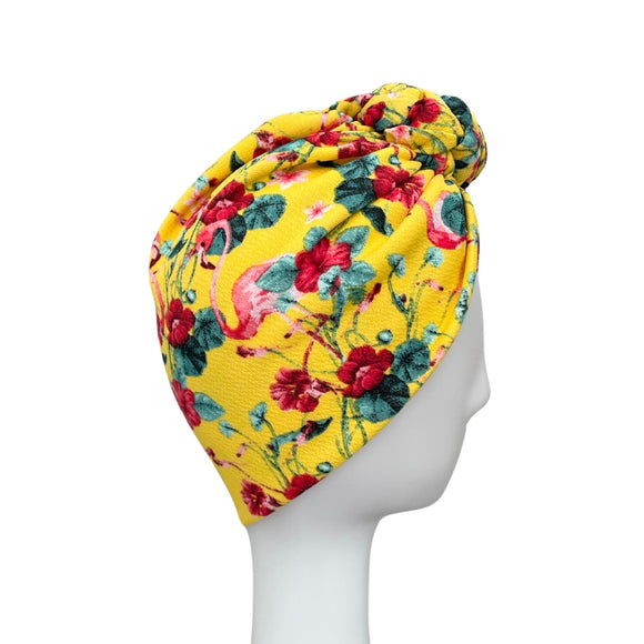 Yellow Floral Vintage Style Chain Knot Turban