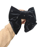 Black studded velvet hair bow barrette clip