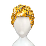 Mustard Floral Retro Front Knot Turban Hat