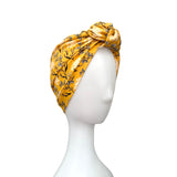 Mustard Floral Retro Front Knot Turban Hat