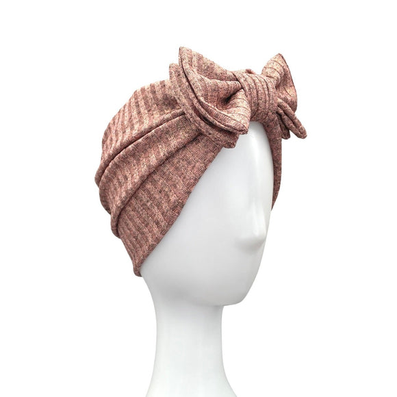 Dark Rose Gold Knit Bow Hair Turban