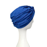 Royal Blue Vintage Style Crushed Velvet Turban Hat 