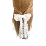 White Lace Long Tail Bridal Wedding Hair Bow Clip 