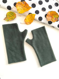 Dark green fingerless wrist warmer gloves