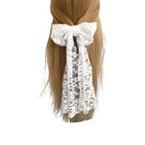 White Lace Long Tail Bridal Wedding Hair Bow Clip 