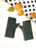 Dark green fingerless wrist warmer gloves