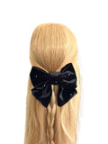 Black studded velvet hair bow barrette clip