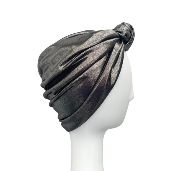 Silver Metallic Knotted Turban Hat