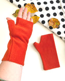 Burnt orange fingerless soft fleece autumn gloves