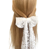 White Lace Long Tail Bridal Wedding Hair Bow Clip 