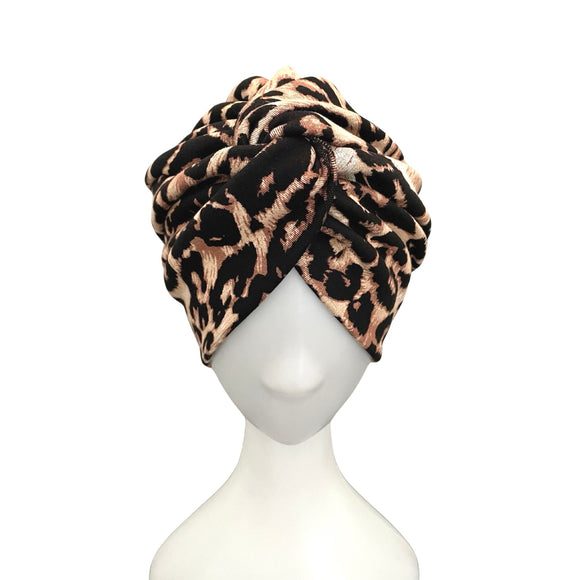 Soft Leopard Print Turban Head Wrap Hat 