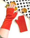 Burnt orange fingerless soft fleece autumn gloves