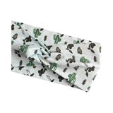 Small Mint Cacti Print Wide Soft Cotton Turban Headband
