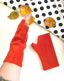 Burnt orange fingerless soft fleece autumn gloves