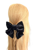 Black studded velvet hair bow barrette clip