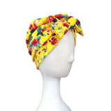 Yellow Floral Pre Tied Crepe Bow Turban 