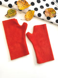 Burnt orange fingerless soft fleece autumn gloves
