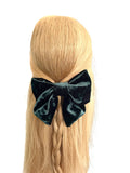 Luxury teal blue green velvet hair bow barrette