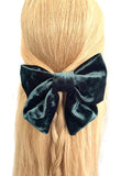 Luxury teal blue green velvet hair bow barrette
