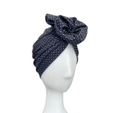 Large Rosette Navy SPF 50 Soft Stretchy Jersey Summer Turban
