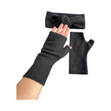 Black fingerless gloves and ear warmer set for women