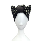 Handmade Speckled Black Bow Turban Head Wrap
