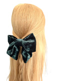 Luxury teal blue green velvet hair bow barrette