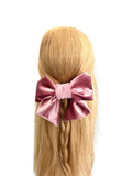 Dusky pink velvet hair bow barrette clip 