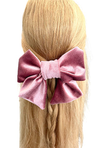 Dusky pink velvet hair bow barrette clip 