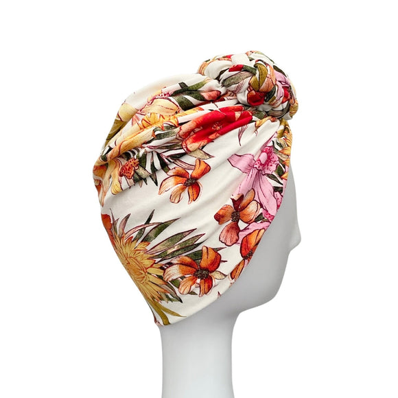 White Floral Turban Head Wrap for Women