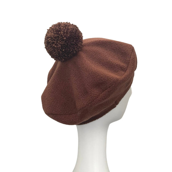 Retro Style Brown Fleece Beret with Wool Pompom for Women