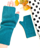 Teal blue fingerless wrist warmer texting gloves