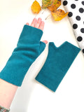 Teal blue fingerless wrist warmer texting gloves