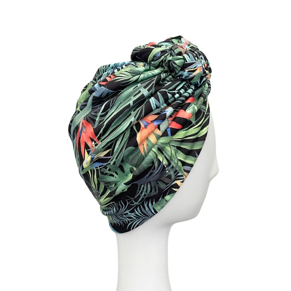 Tropical Leaf Print Vintage Style Turban Head Wrap