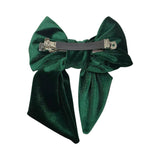 Dark green velvet hair bow barrette clip