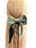 Olive green velvet hair bow barrette