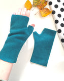 Teal blue fingerless wrist warmer texting gloves