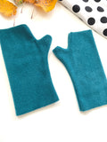 Teal blue fingerless wrist warmer texting gloves