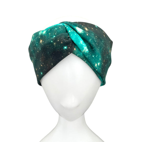Green Celestial Star Print Turban Twist Headband