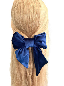 Luxury navy blue velvet hair bow clip
