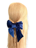 Luxury navy blue velvet hair bow clip