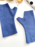Fingerless denim blue fleece gloves for women