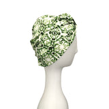 Green and white print turban hat for women