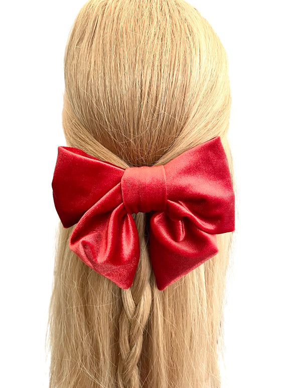 Luxury burnt orange velvet hair bow barrette