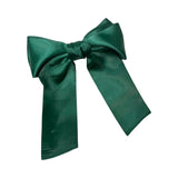 Green silky satin hair bow barrette clip for women